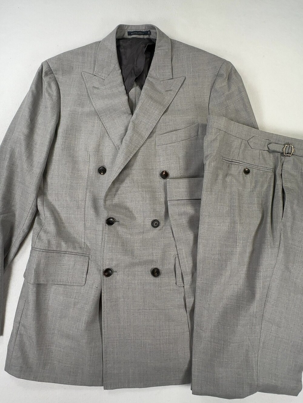 Suitsupply Lazio Double-Breasted Suit Grey Super 130s Wool Men's Size 102 / 40L